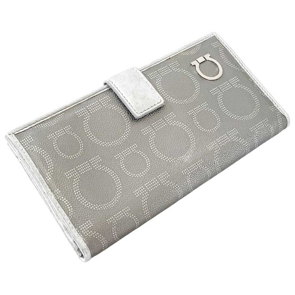 Salvatore Ferragamo silver gancini canvas and leather long wallet